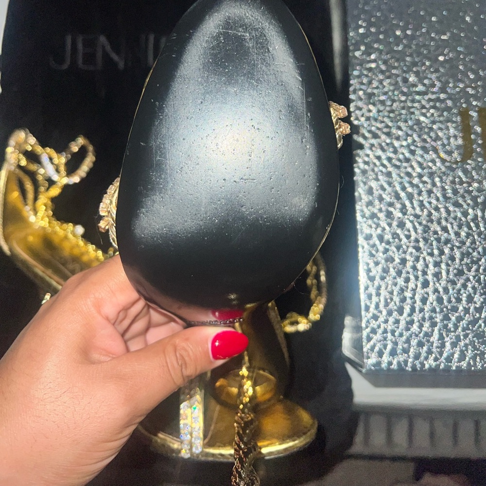Gold Jennifer Le heels with Chain strap